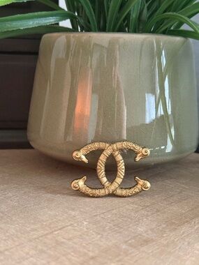 Textured Gold Double C Brooch with Ram Head Details